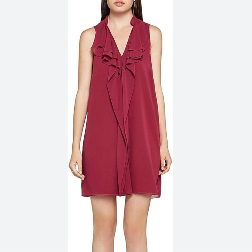BCBGeneration Garnet Sleeveless Ruffle Front Wide Bottom Dress S